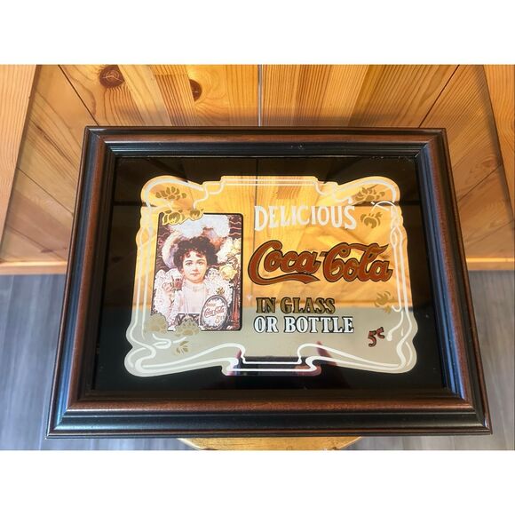Vintage Delicious Coca-Cola In Glass Or Bottle Mirror Picture 5 Cent (5662) - Picture 1 of 4
